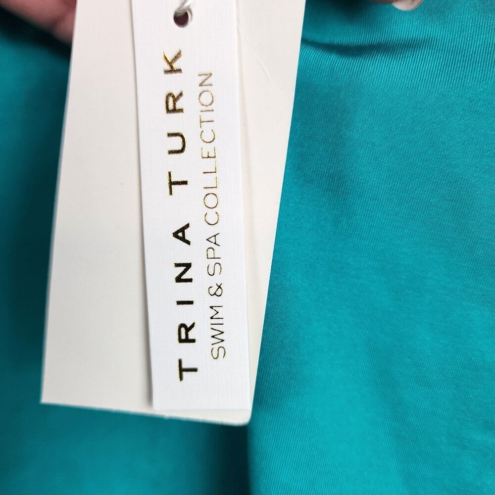 New Trina Turk sz 12 women off shoulder ruffle swimsuit turquoise - Picture 7 of 14